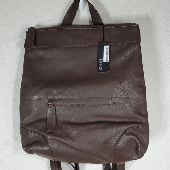 NWT Tano Brown Italian Leather Backpack With Adjustable Straps & Top Handle - Picture 4 of 14